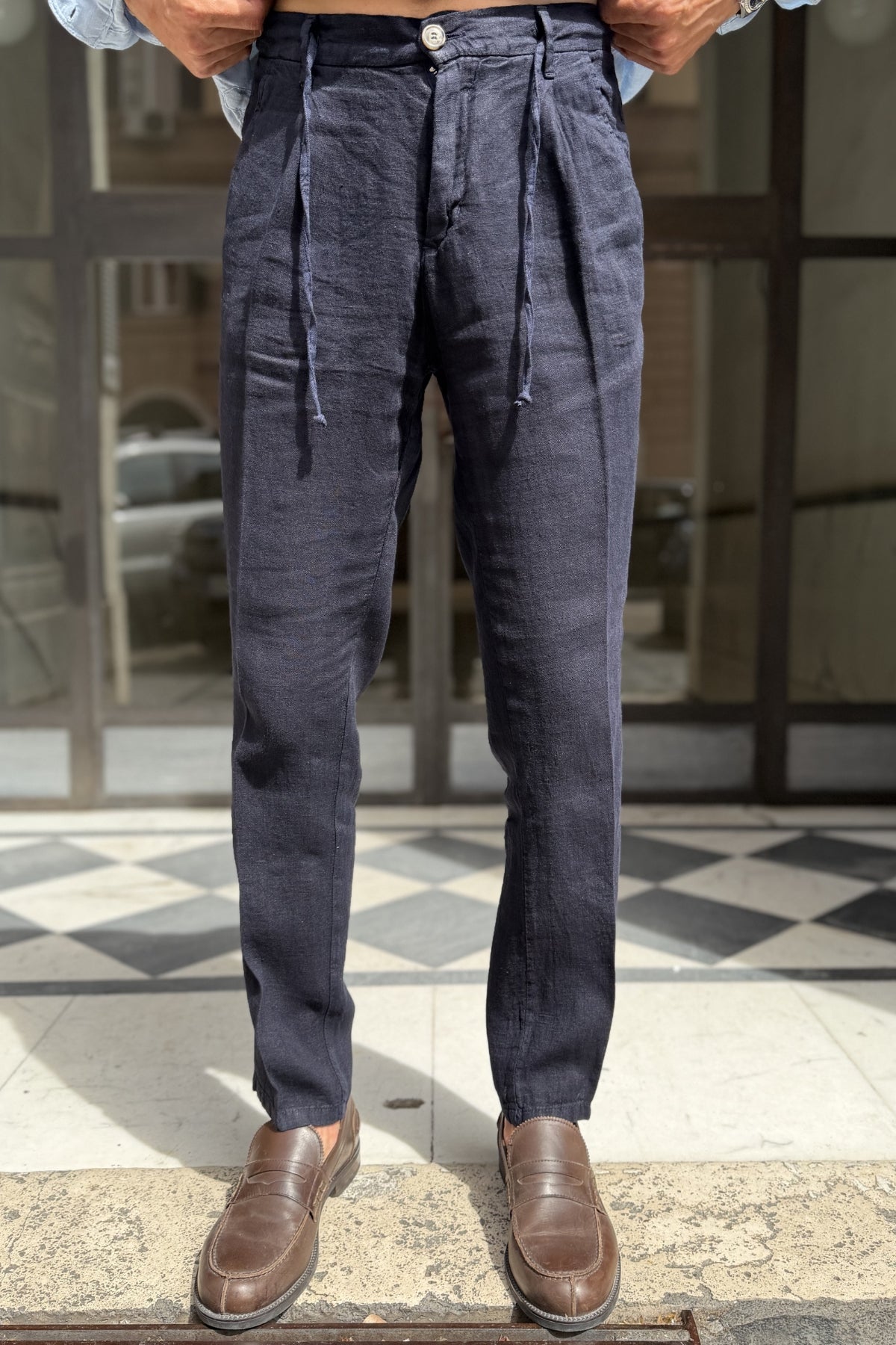 Four Brothers - Pantalaccio Puro Lino Blu