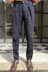 Four Brothers - Pantalaccio Puro Lino Blu
