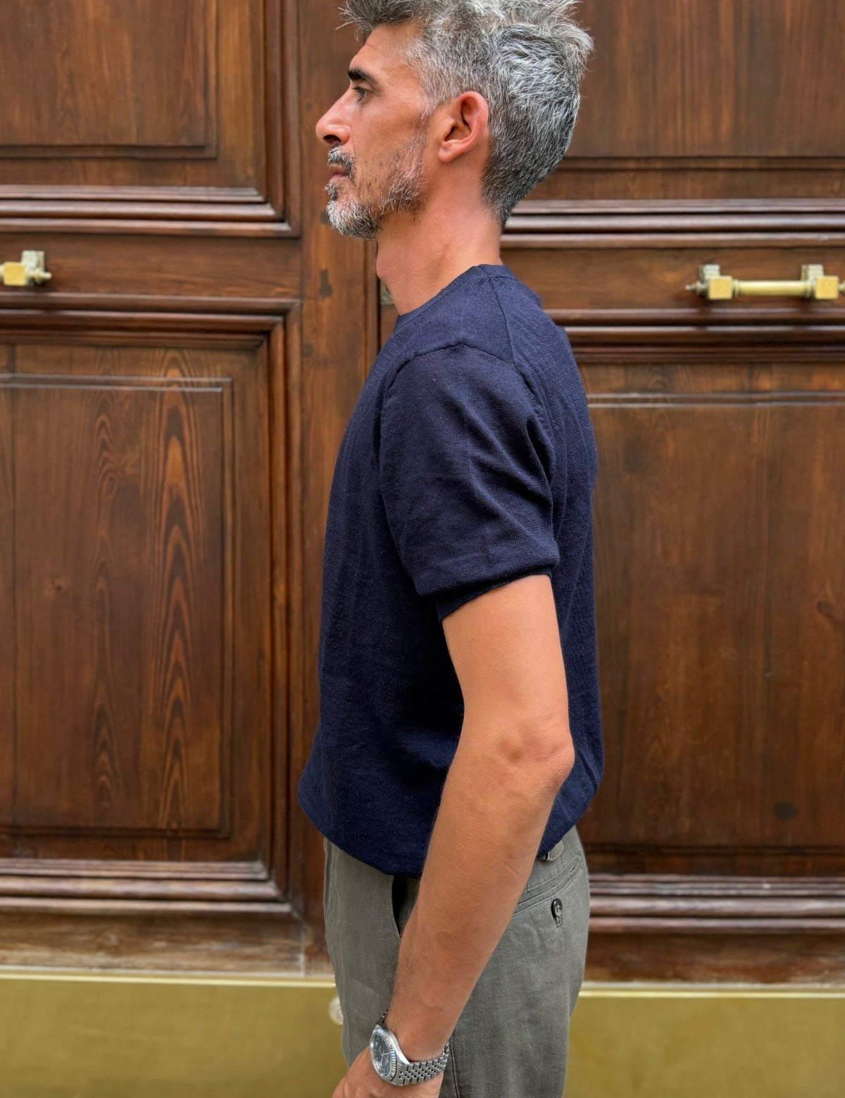 T-shirt Misto Lino Blu - vista posteriore