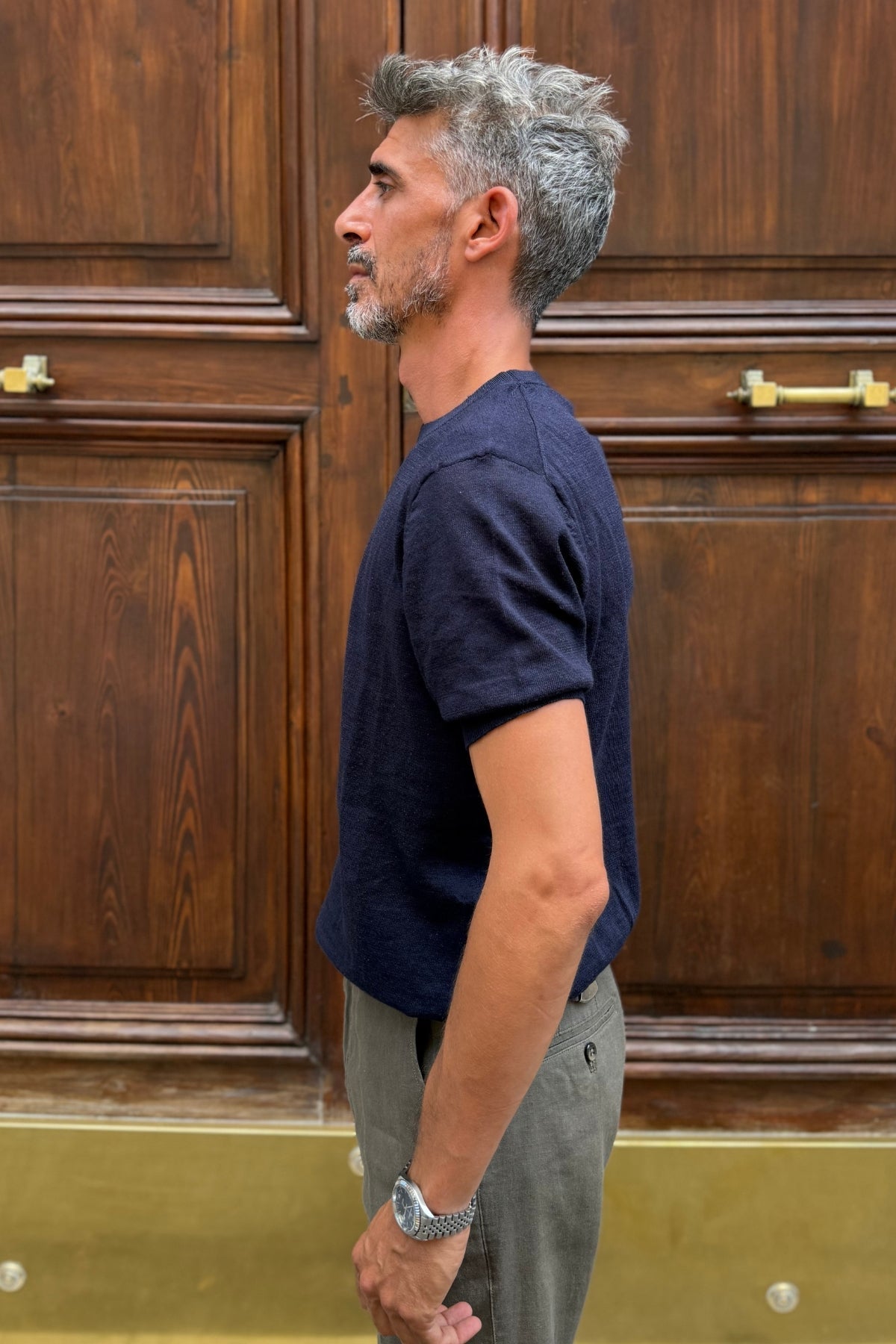 T-shirt Misto Lino Blu - vista posteriore
