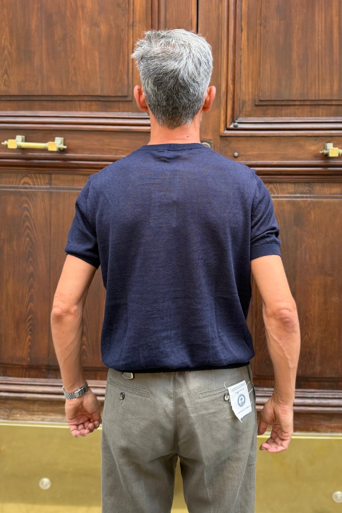 T-shirt Misto Lino Blu - look completo frontale