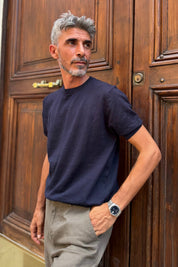 T-shirt Misto Lino Blu - vista frontale