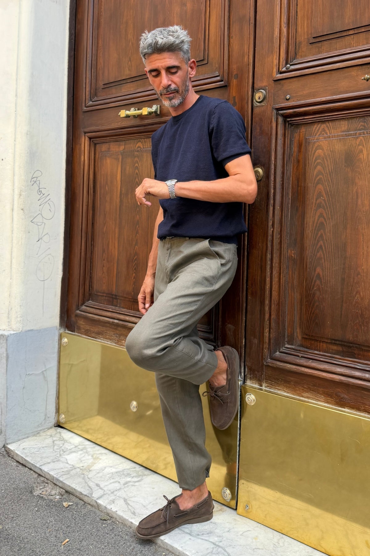 Pantalone Lino Moro - vista laterale