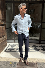 Four Brothers - Pantalaccio Puro Lino Blu