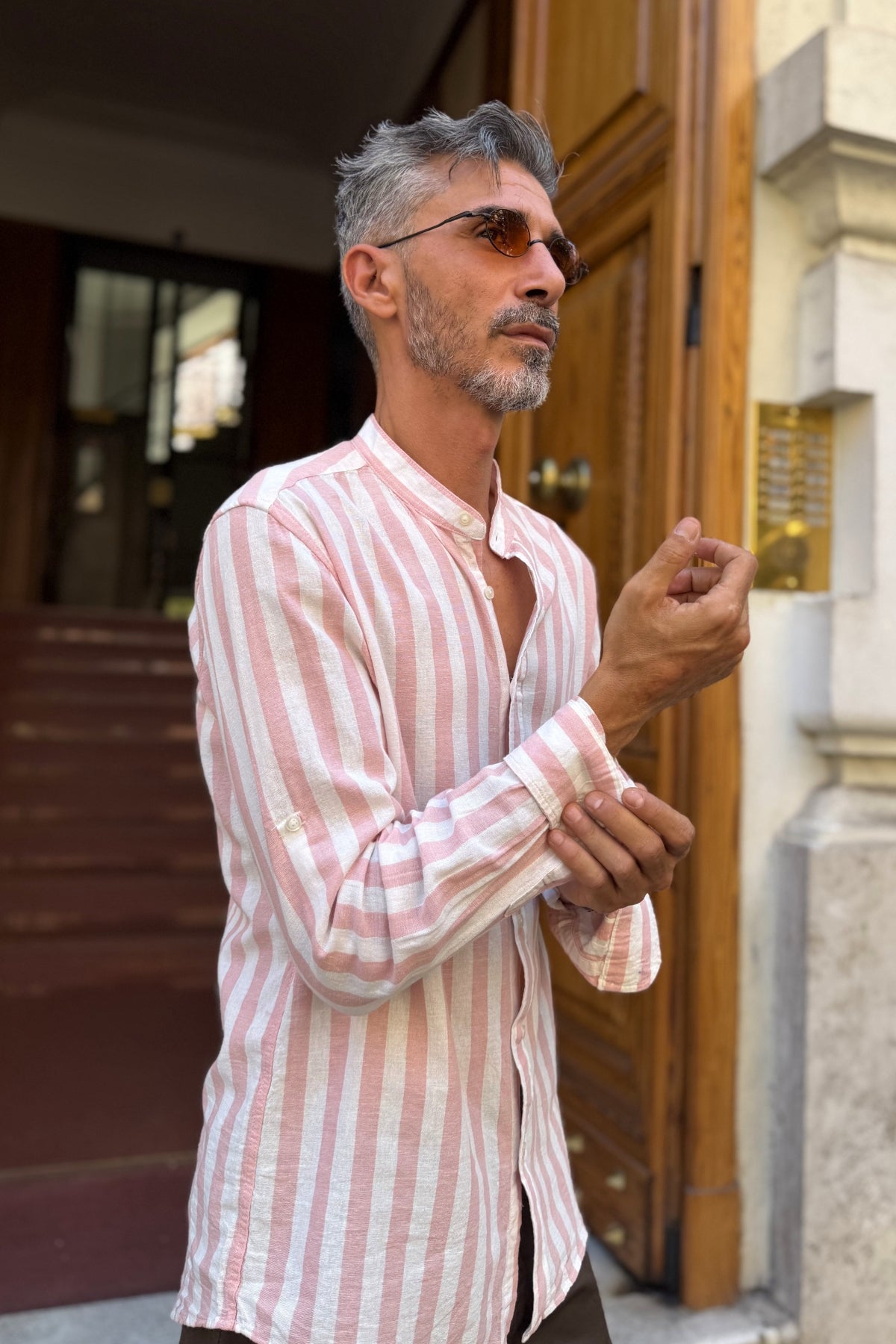 Four Brothers - Camicia Riga Larga Coreana Rosa