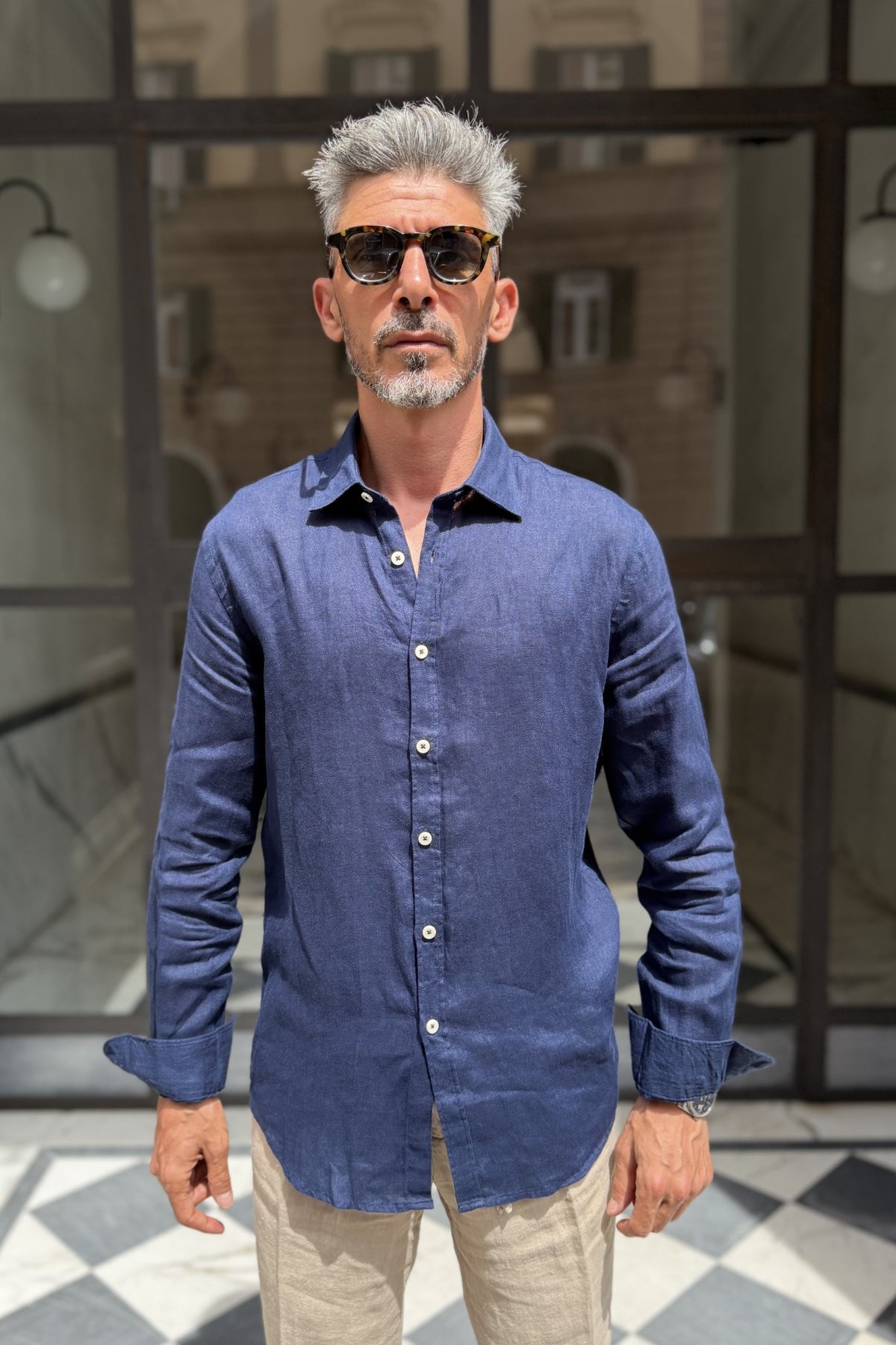 Four Brothers - Camicia Puro Lino Blu