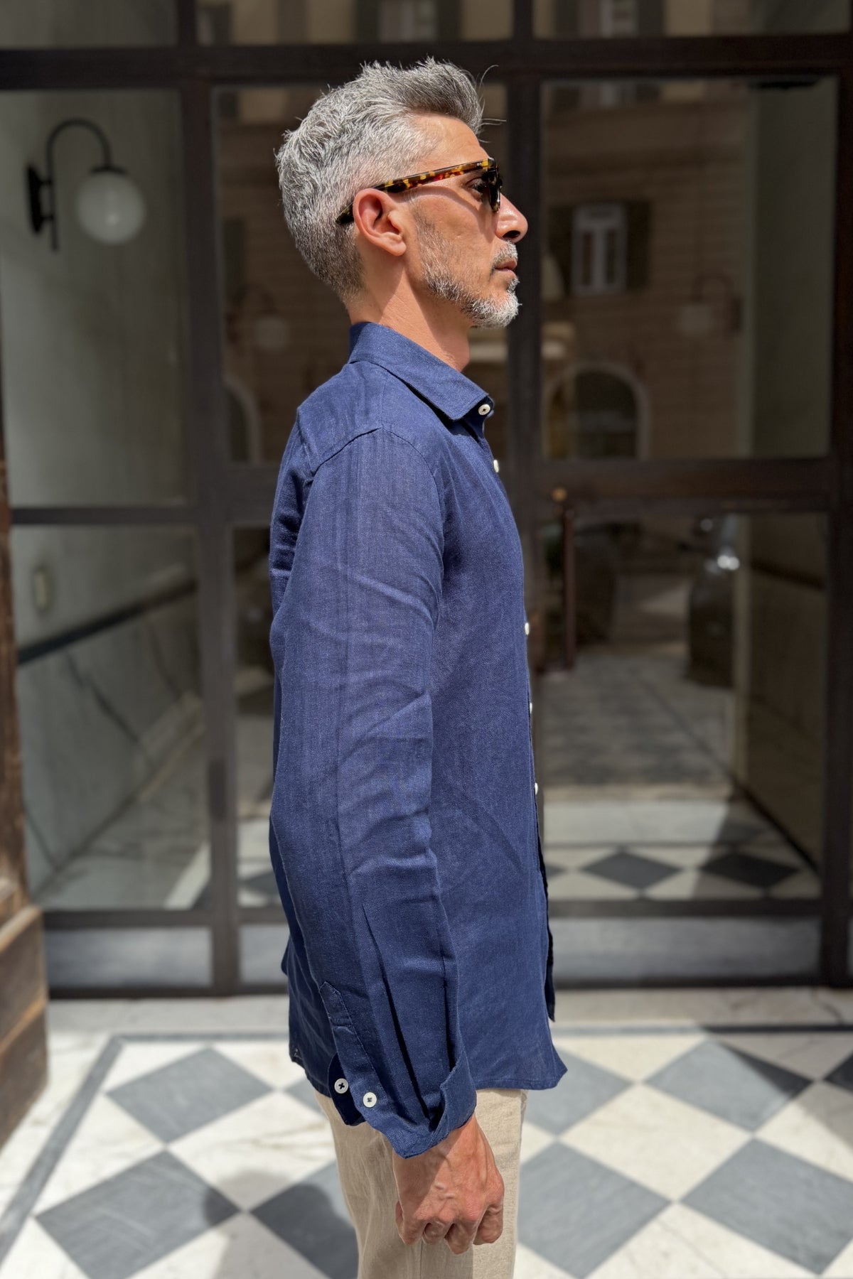 Four Brothers - Camicia Puro Lino Blu