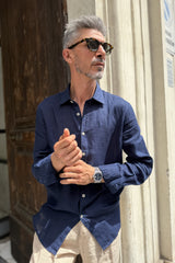 Four Brothers - Camicia Puro Lino Blu
