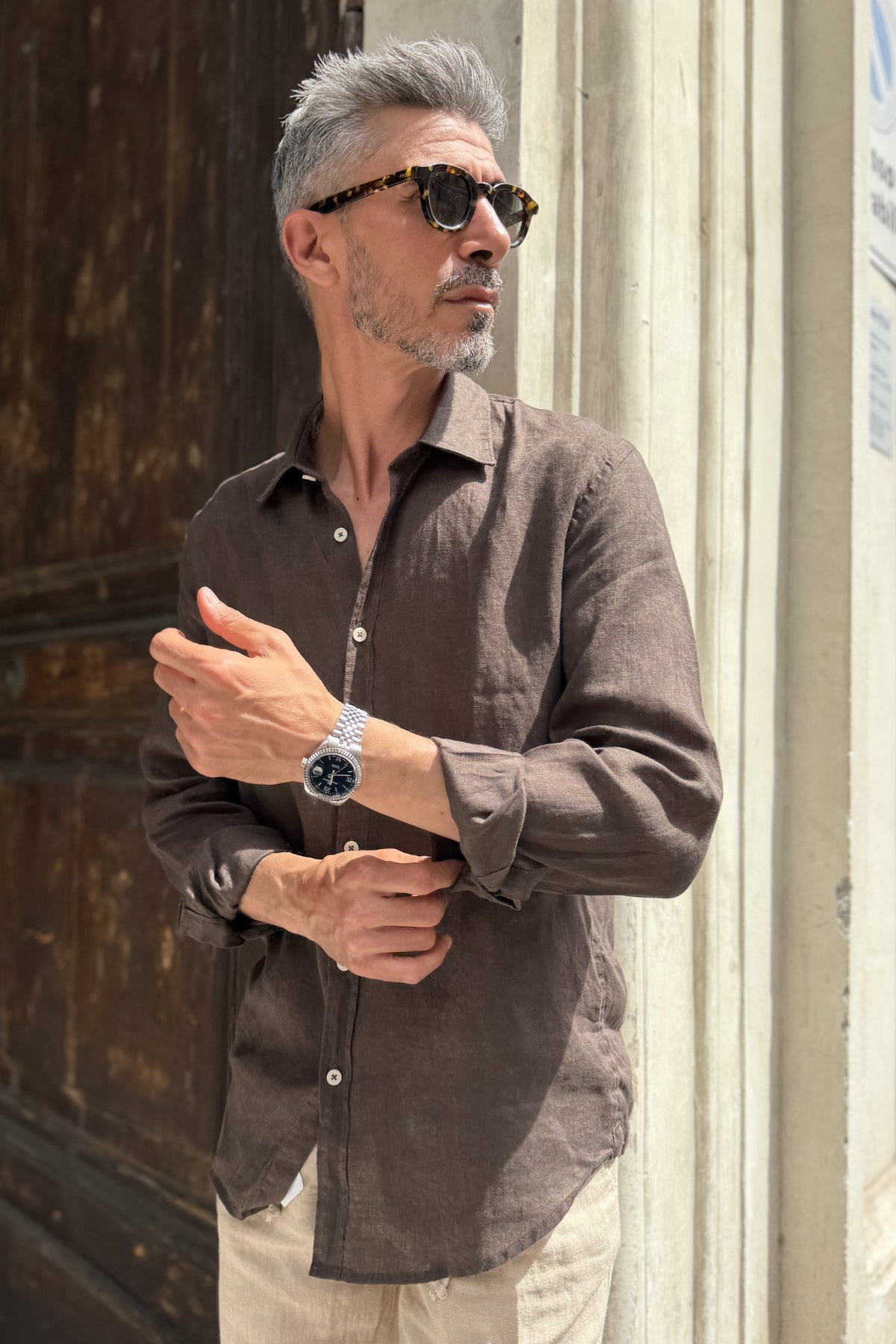 Four Brothers - Camicia Puro Lino Moro