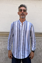 Four Brothers - Camicia Riga Coreana Celeste