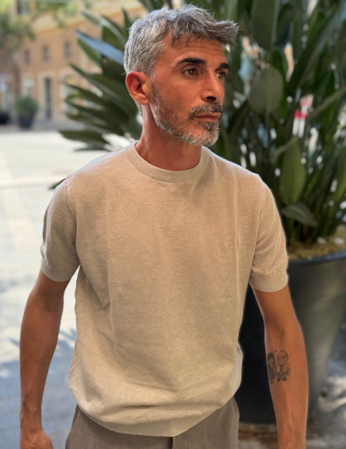 T-shirt Misto Lino Beige - vista frontale