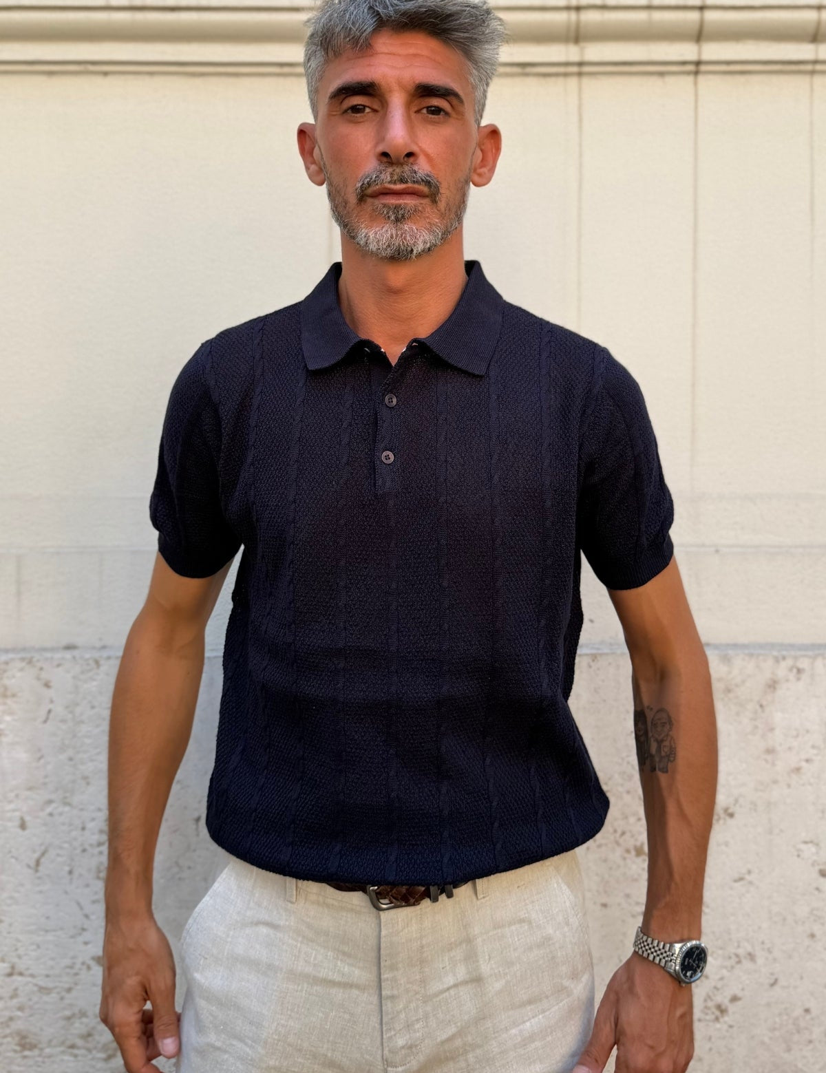 Polo Fantasia Treccia Blu Navy - vista frontale