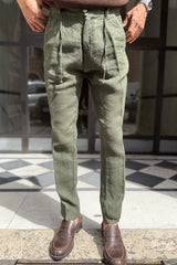 Four Brothers - Pantalaccio Puro Lino Verde Militare