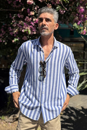 Four Brothers - Camicia Riga Larga Blu