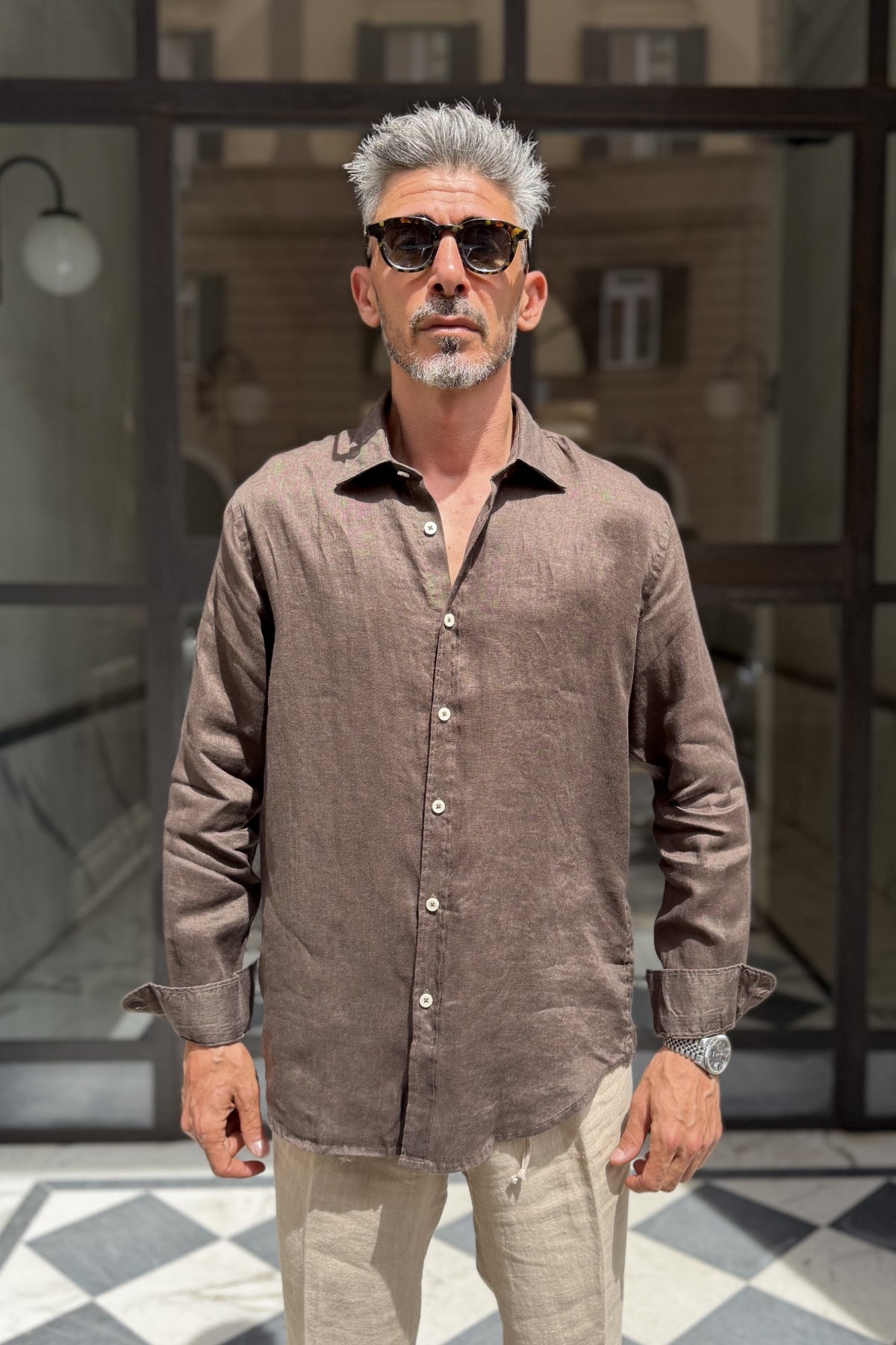 Four Brothers - Camicia Puro Lino Moro