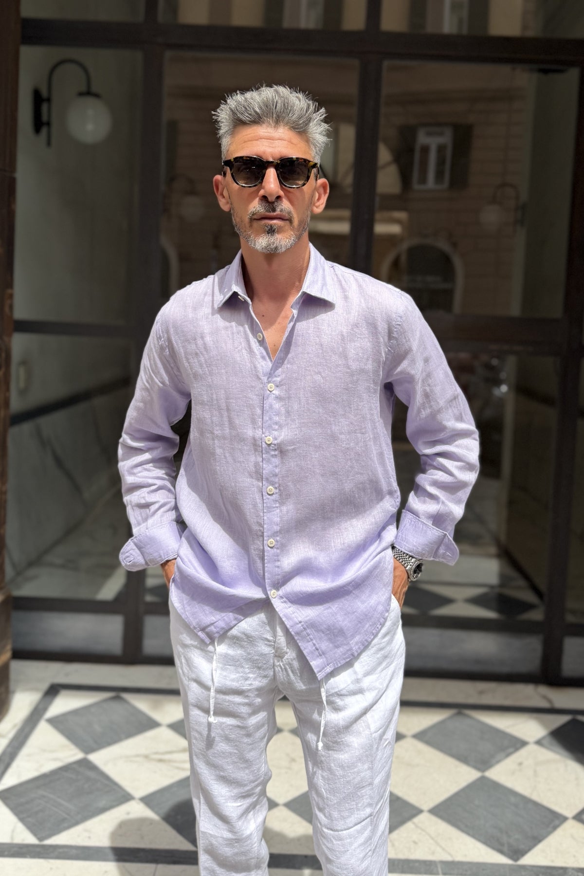 Four Brothers - Camicia Puro Lino Lilla