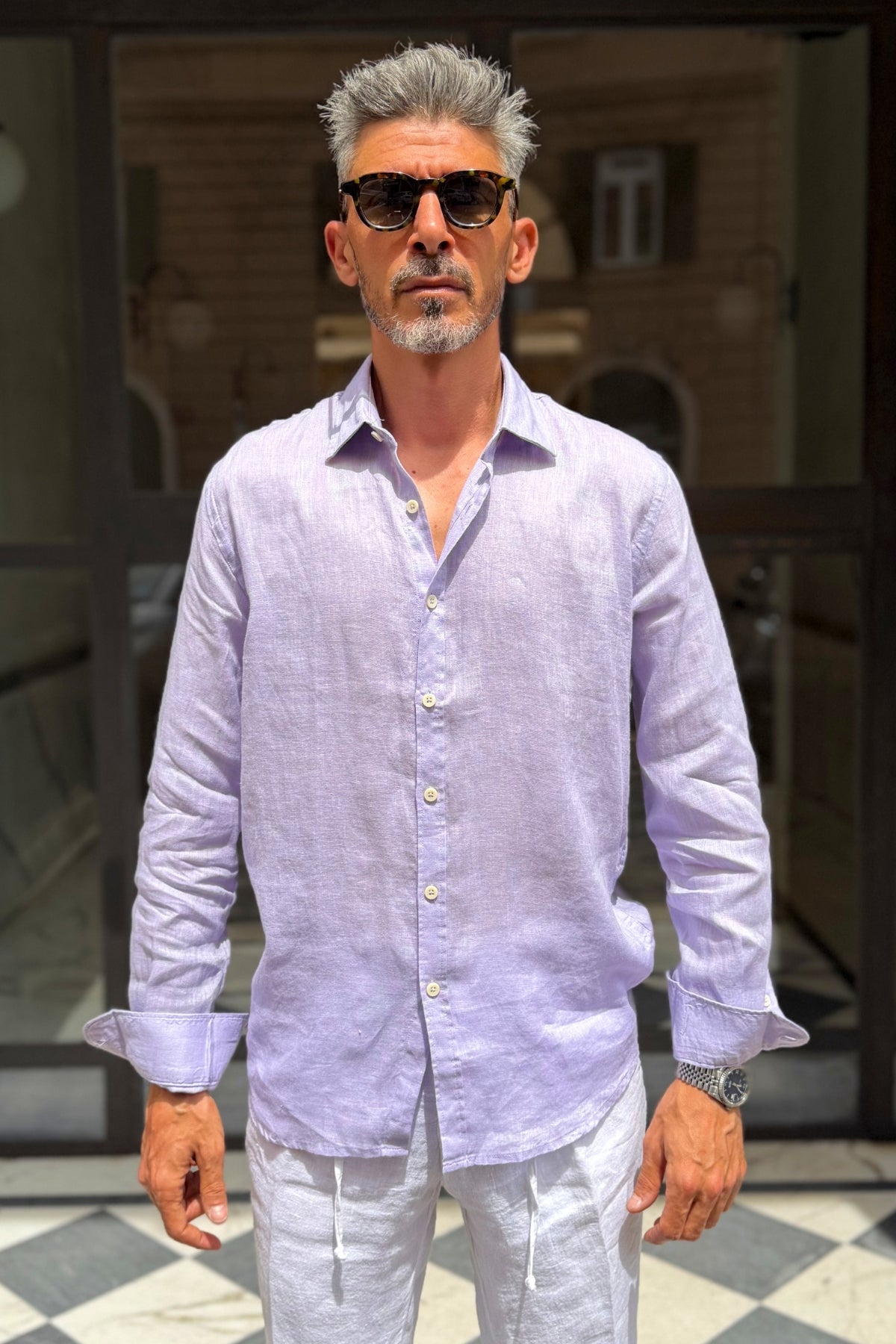 Four Brothers - Camicia Puro Lino Lilla