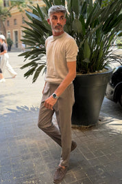 T-shirt Misto Lino Beige - look completo laterale