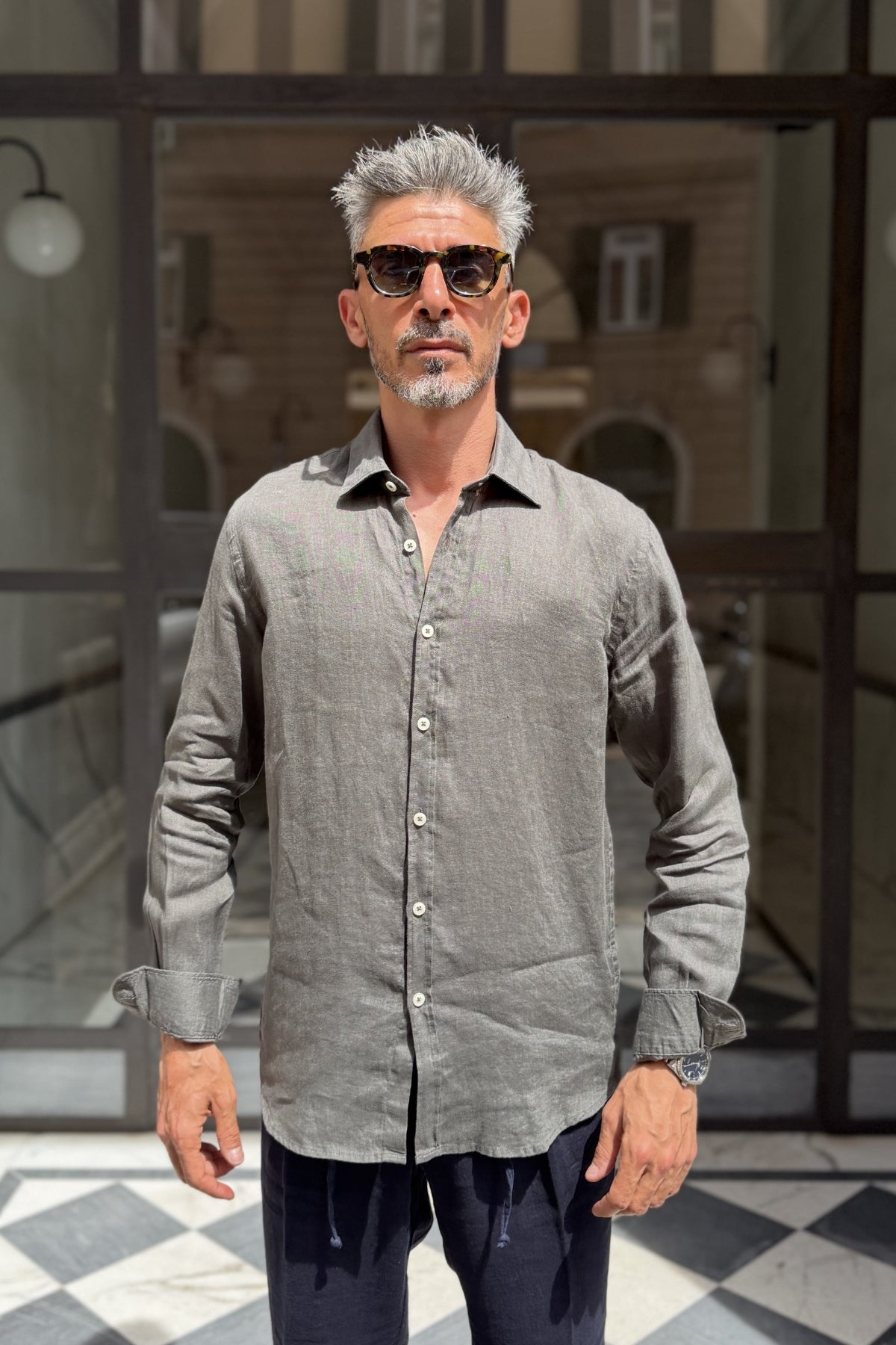Four Brothers - Camicia Puro Lino Verde Militare