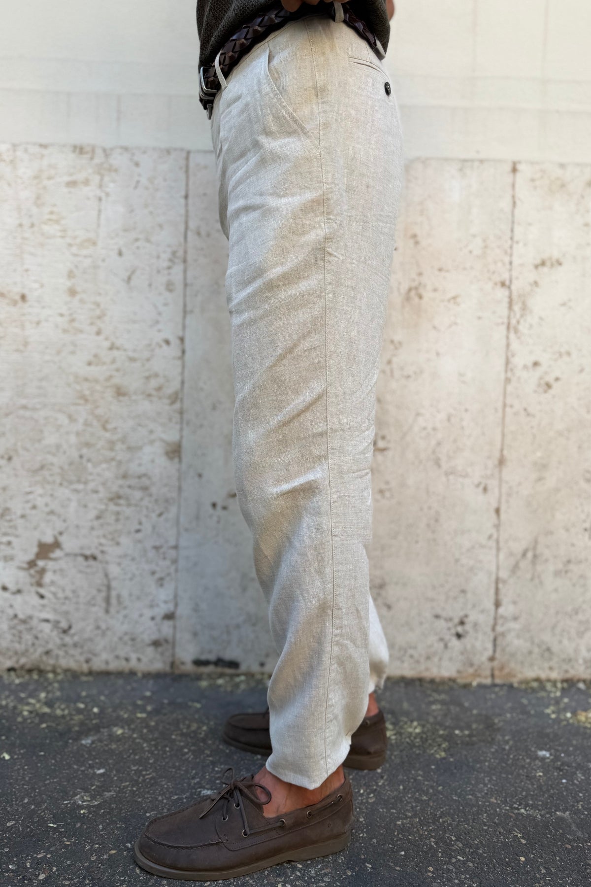 Pantalone Lino Beige - vista laterale
