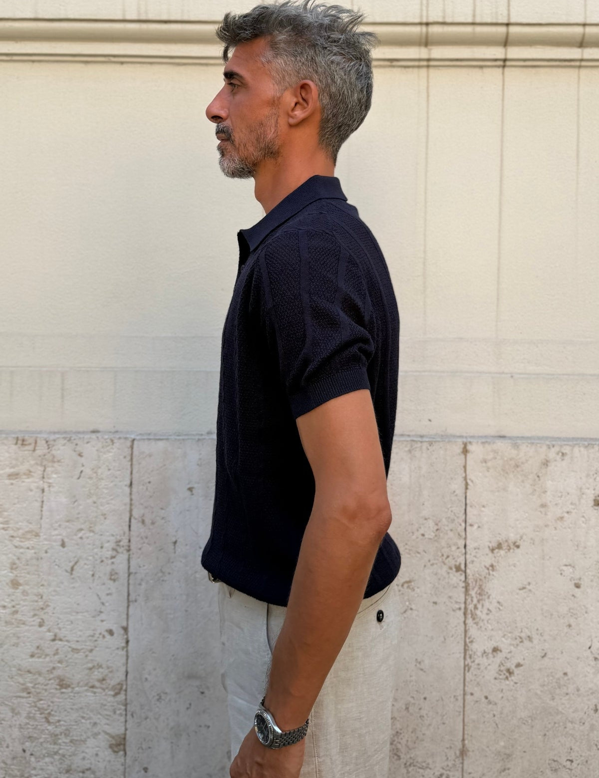 Polo Fantasia Treccia Blu Navy - vista laterale