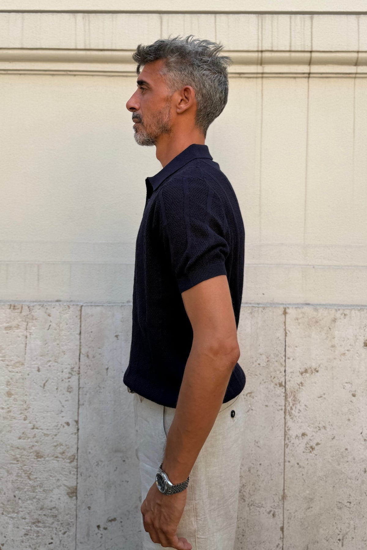 Polo Fantasia Treccia Blu Navy - vista laterale