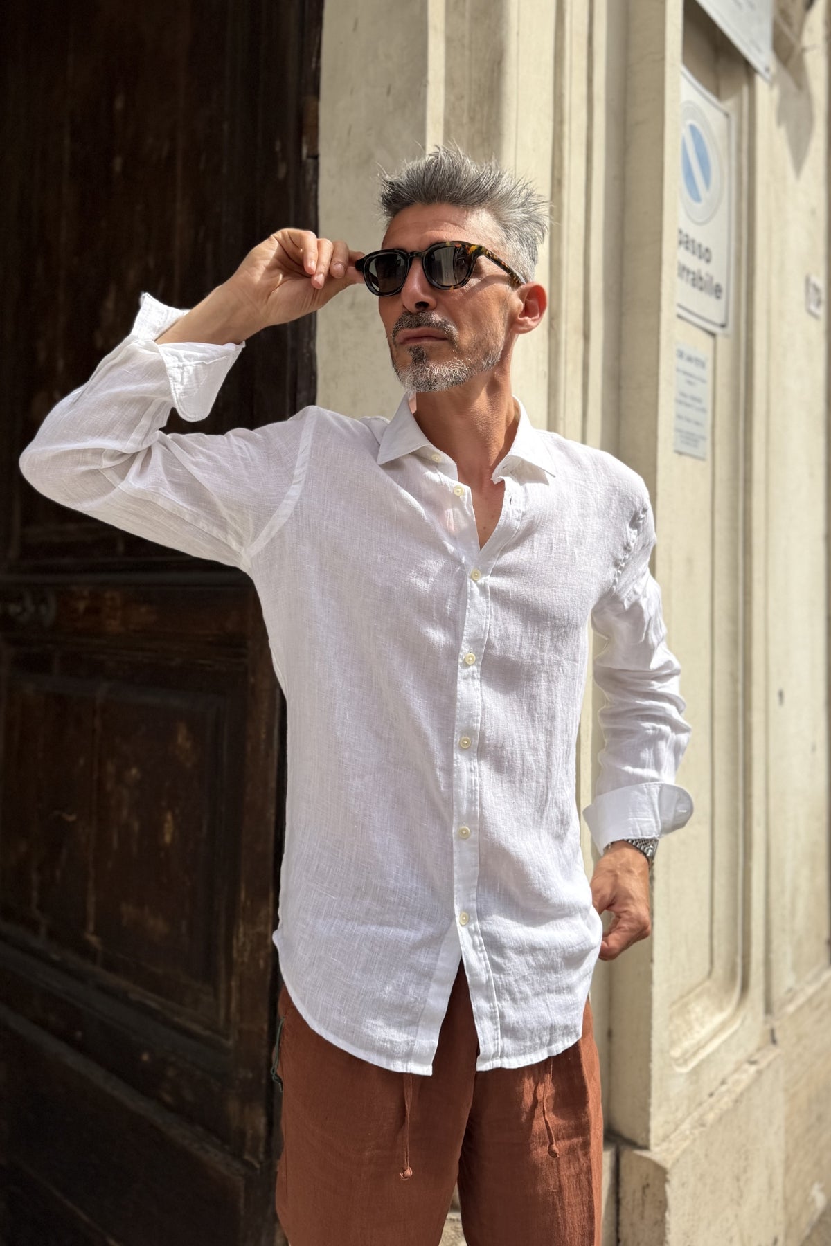 Four Brothers - Camicia Puro Lino Bianco