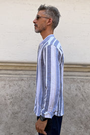 Four Brothers - Camicia Riga Coreana Celeste
