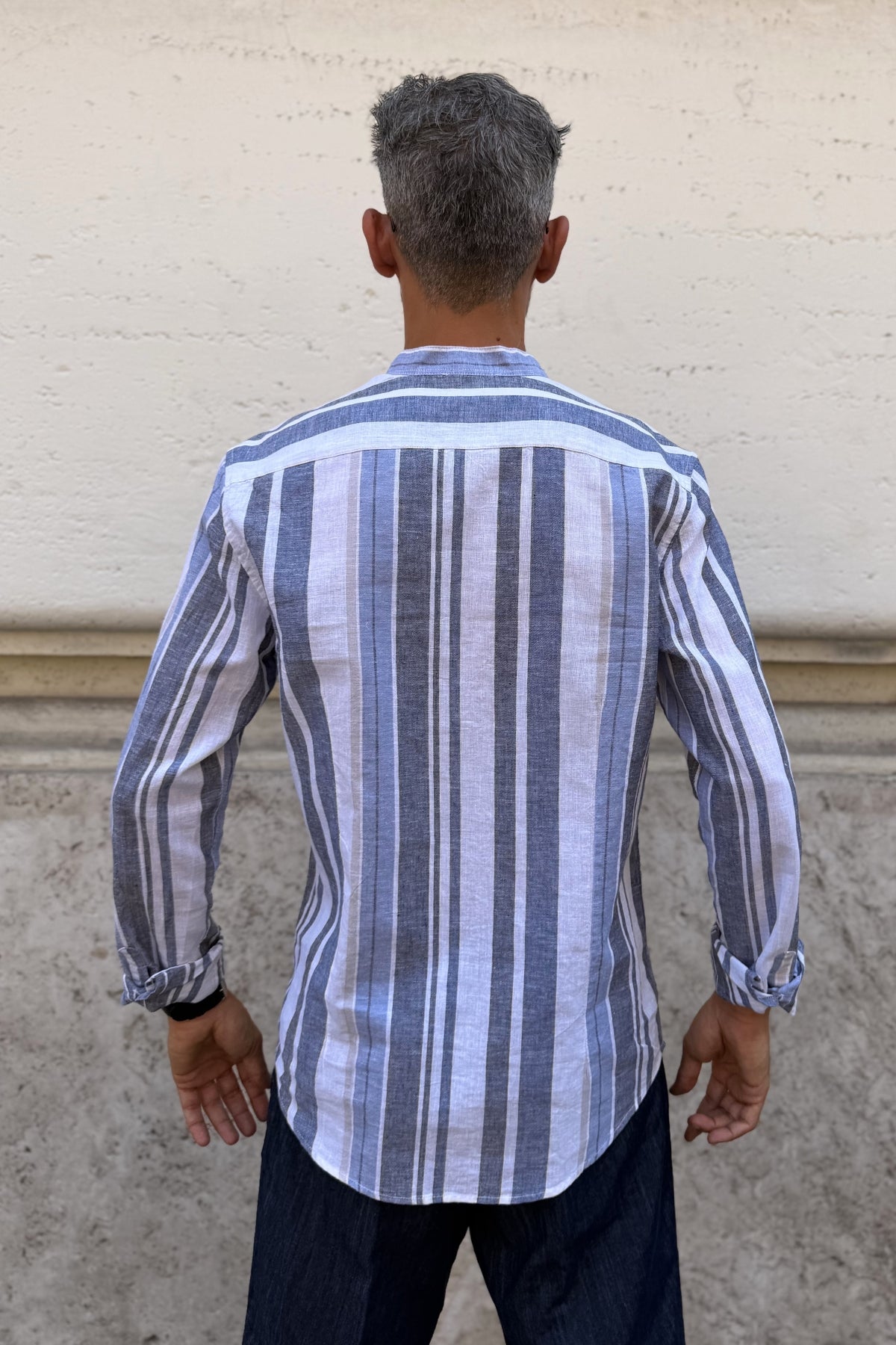 Four Brothers - Camicia Riga Coreana Celeste