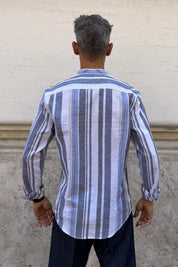 Four Brothers - Camicia Riga Coreana Celeste