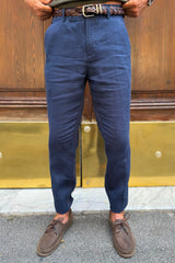 Four Brothers- Pantalone 100% Lino Blu