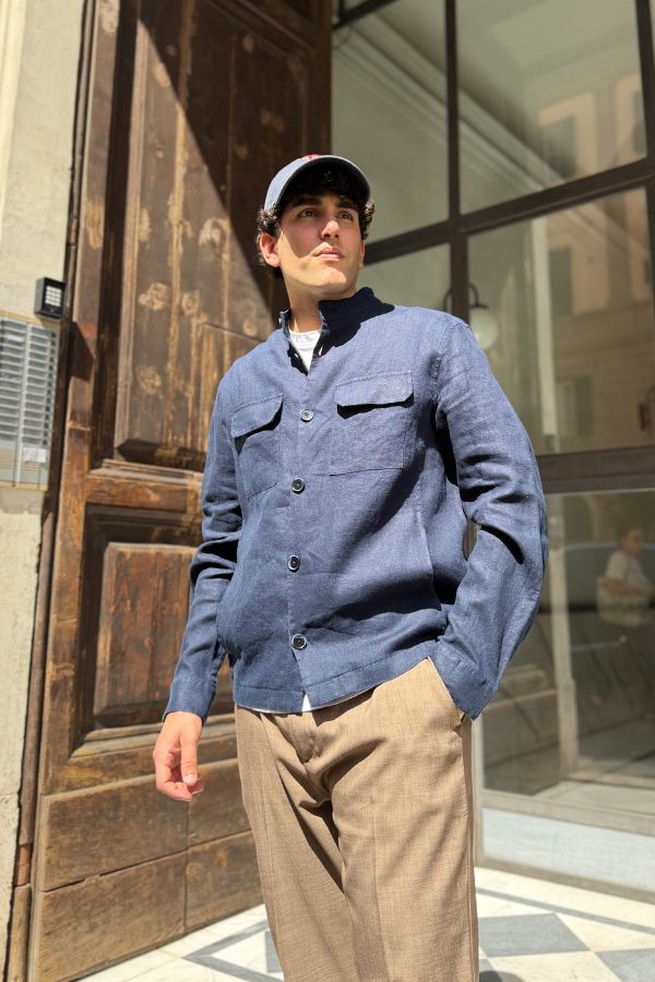 Seinse - Giubbino in Lino Blu