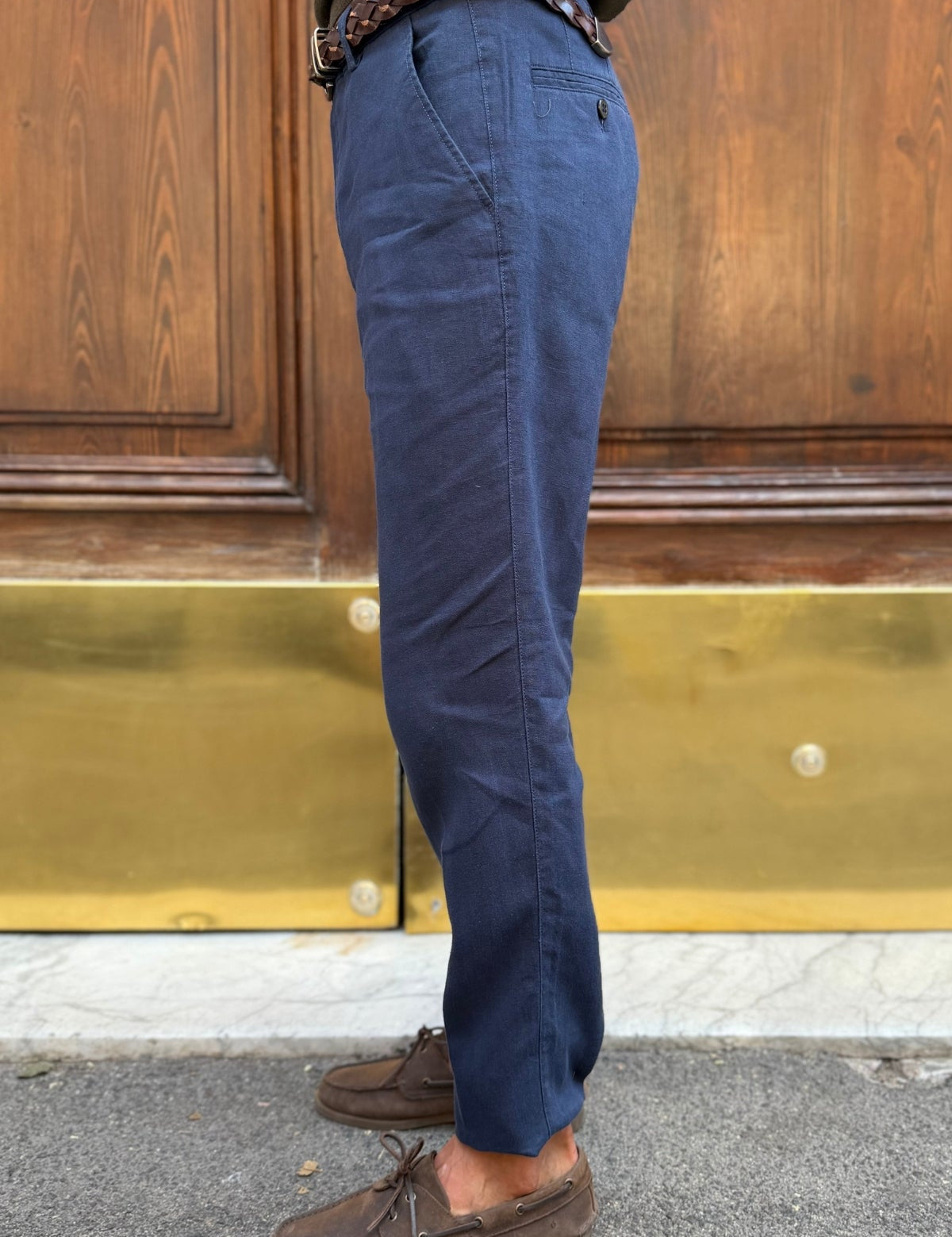 Pantalone Lino Blu - vista laterale