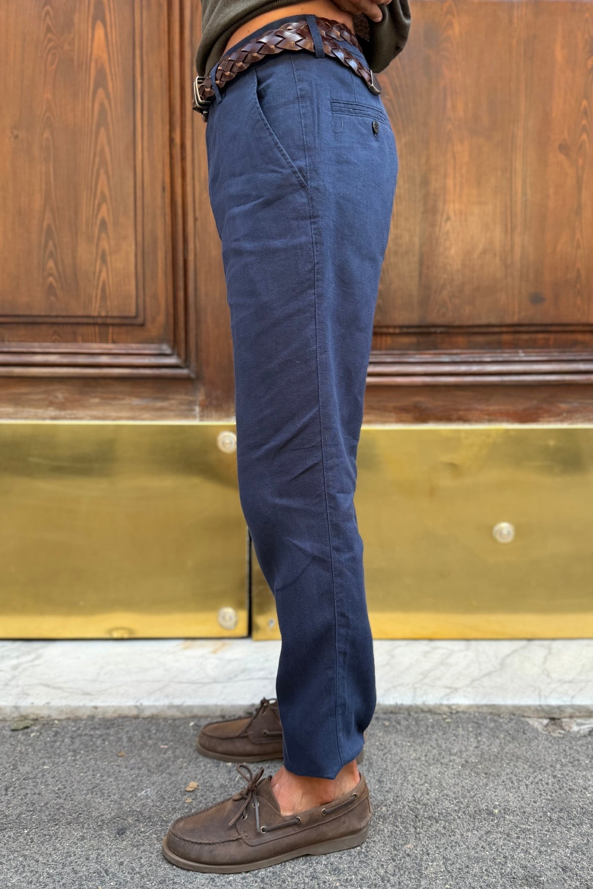 Pantalone Lino Blu - vista laterale