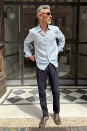 Four Brothers - Camicia Puro Lino Celeste