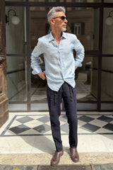 Four Brothers - Camicia Puro Lino Celeste