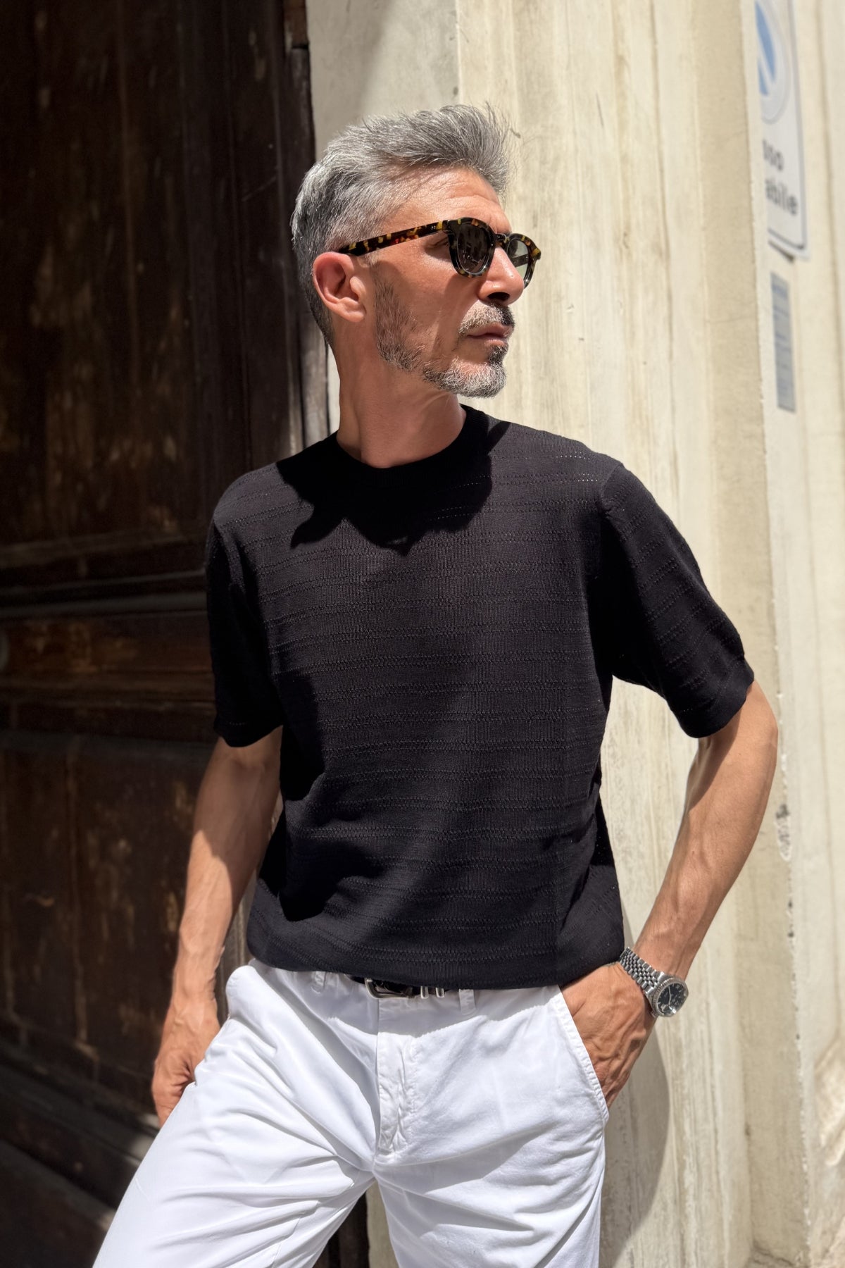 Seinse - T-shirt Traforata in Maglina Nero