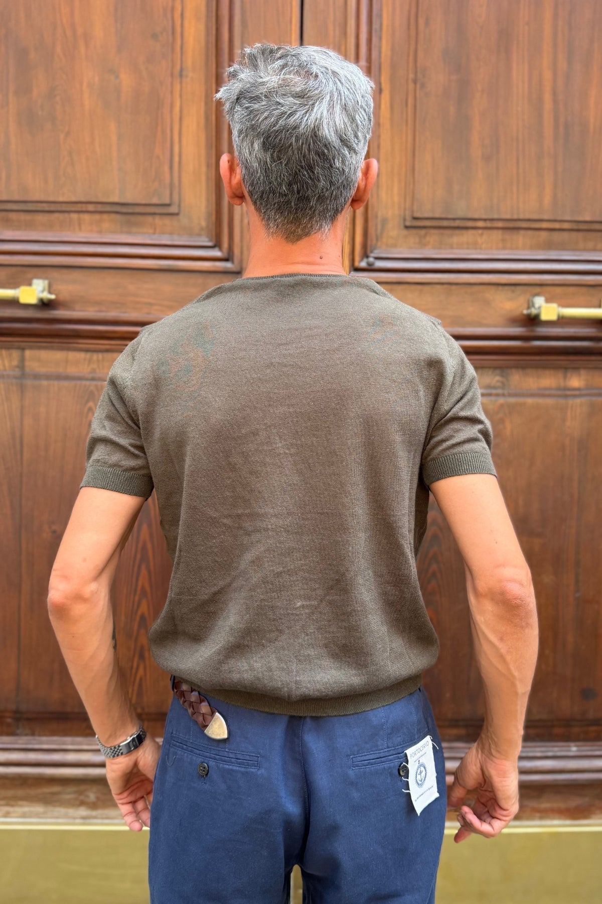 T-shirt Misto Lino Verde Militare - look completo