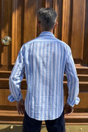 Four Brothers - Camicia Riga Larga Celeste