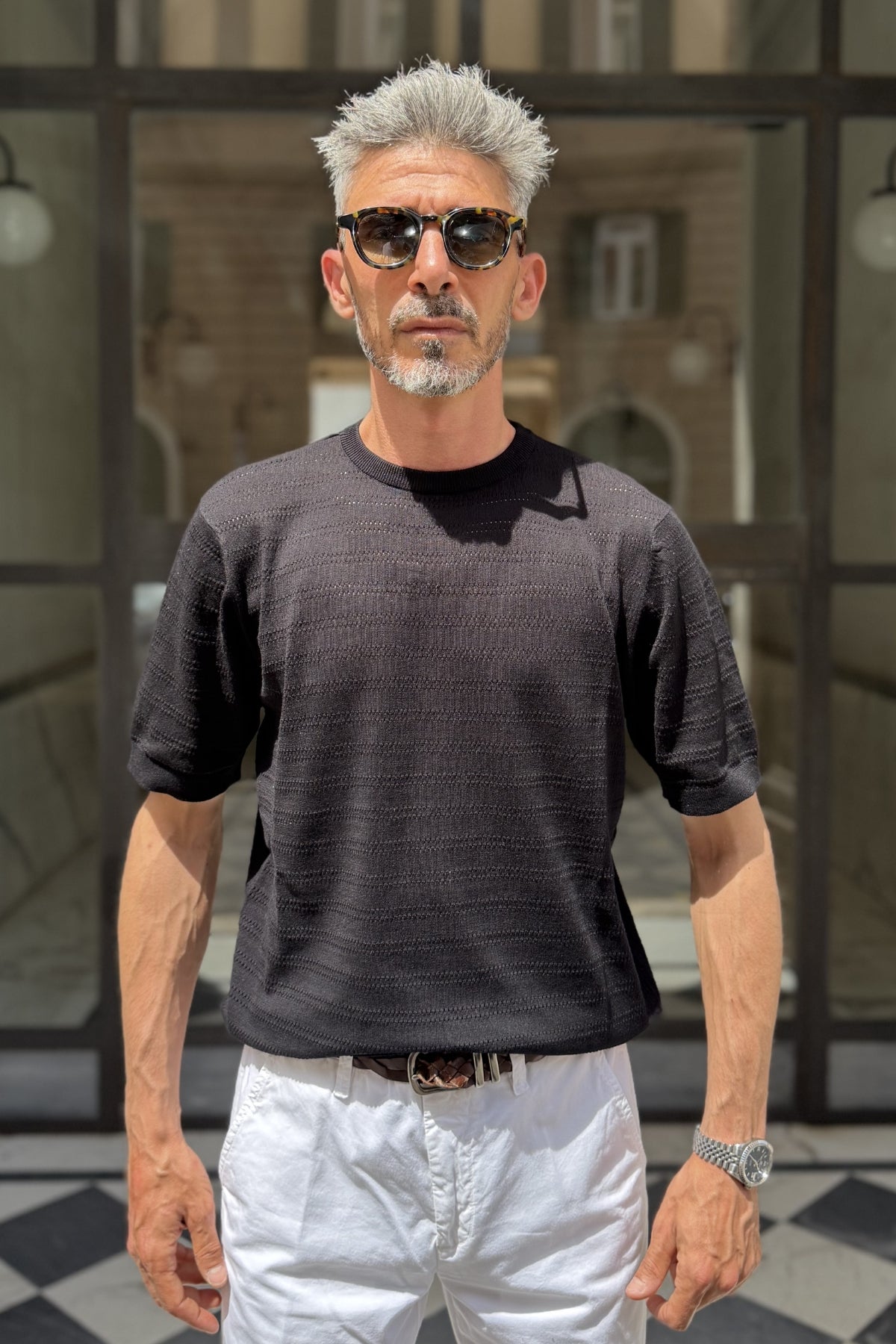 Seinse - T-shirt Traforata in Maglina Nero