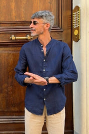 Four Brothers - Camicia Koreana Blu