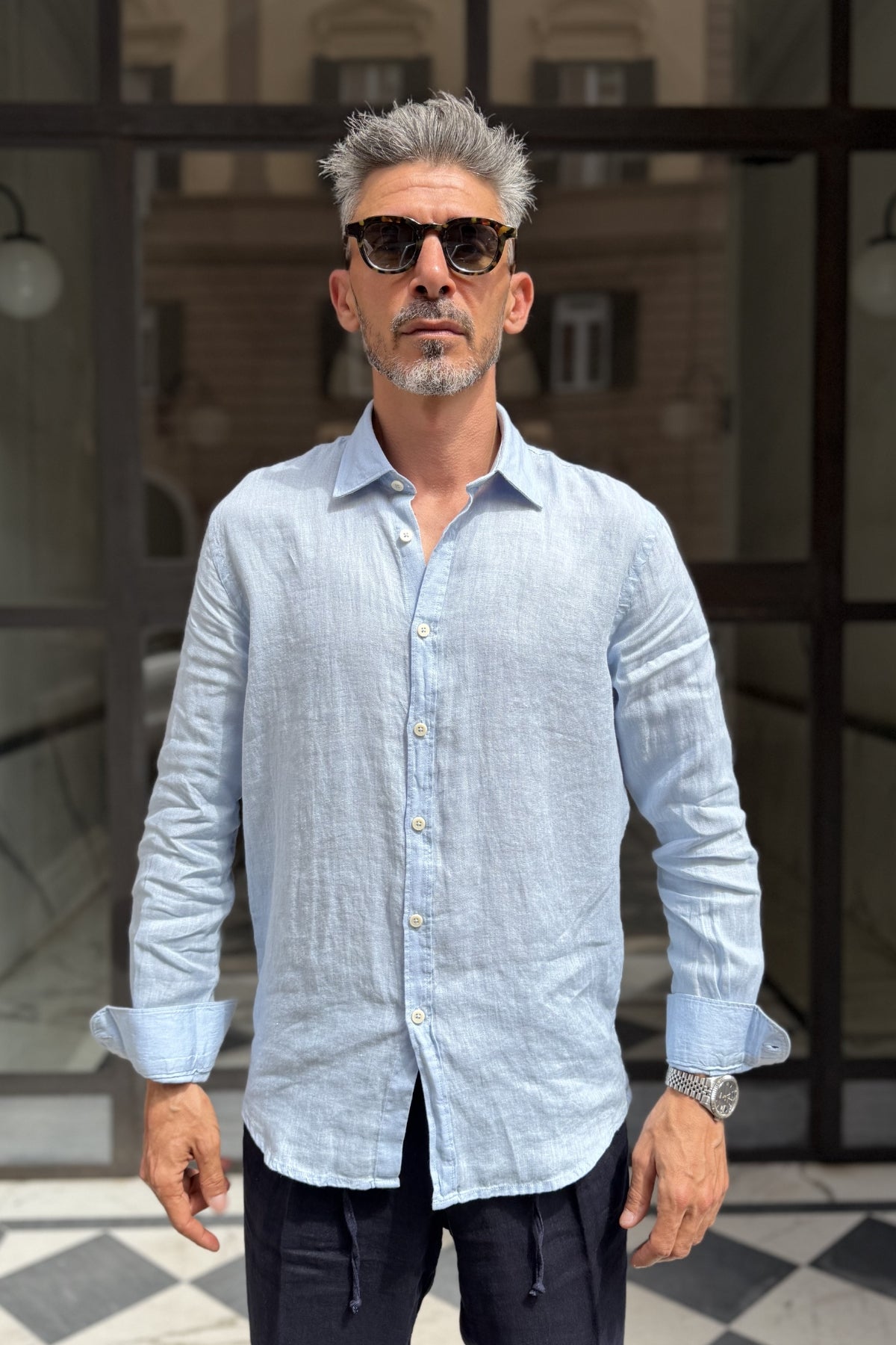 Four Brothers - Camicia Puro Lino Celeste