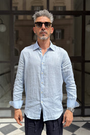 Four Brothers - Camicia Puro Lino Celeste