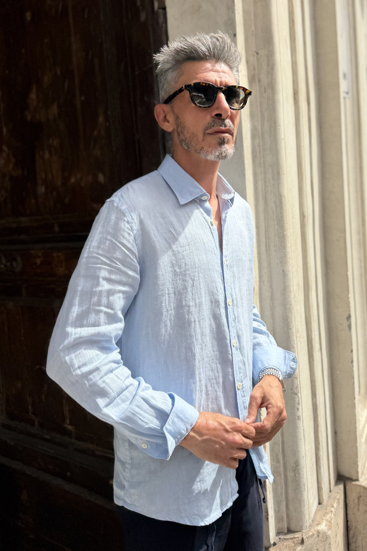 Four Brothers - Camicia Puro Lino Celeste