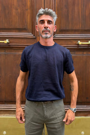 T-shirt Misto Lino Blu - vista laterale