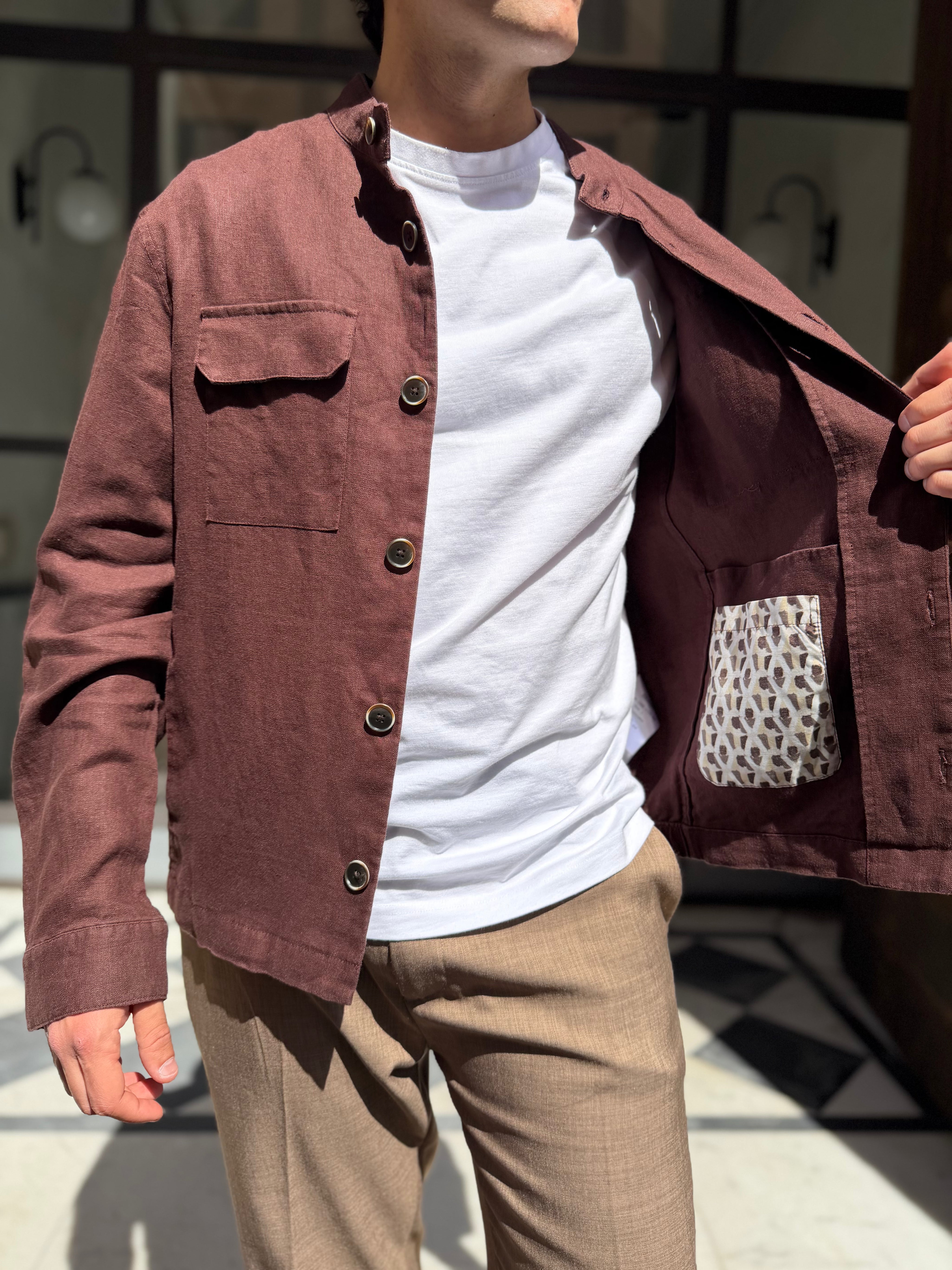 Seinse - Giubbino in Lino Marrone