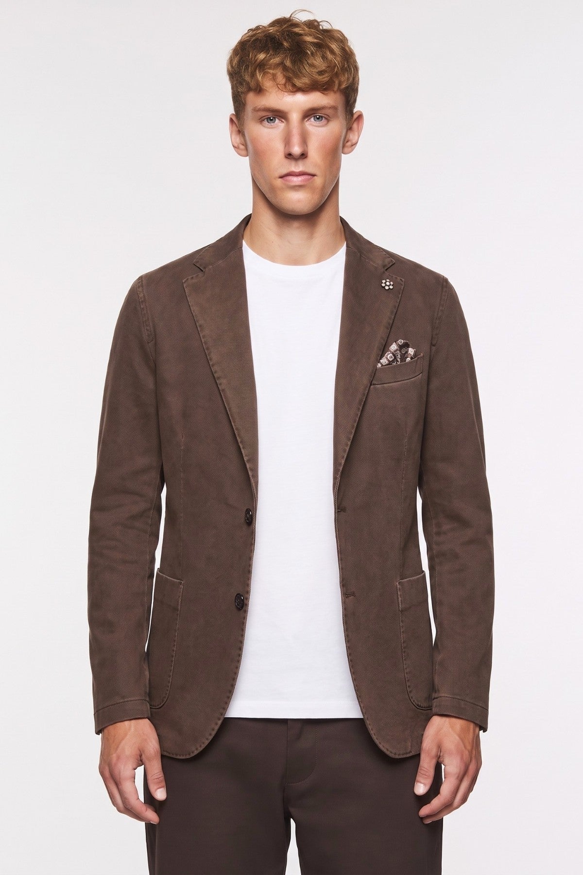 Four Brothers- Blazer Monopetto Cotone Marrone