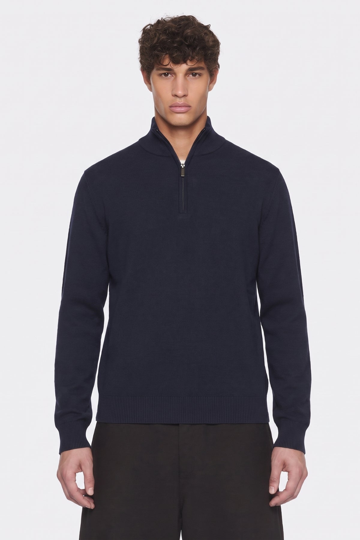 Portocervo- Maglione Mezza Zip Cotone Blu