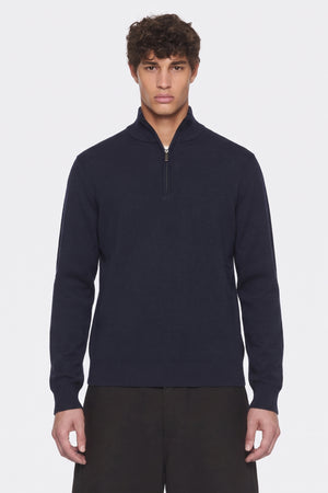 Portocervo- Maglione Mezza Zip Cotone Blu