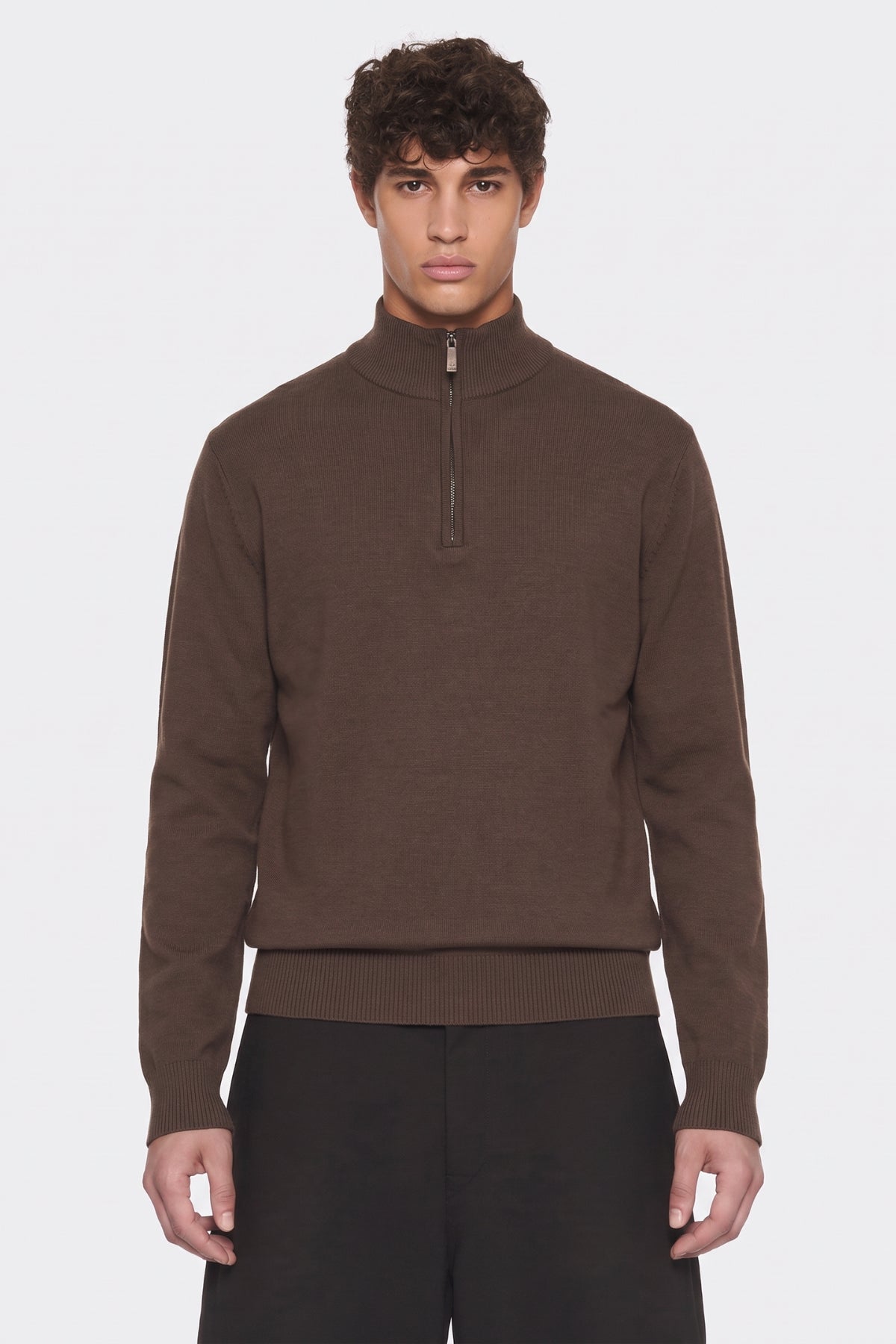 Portocervo- Maglione Mezza Zip Cotone Marrone